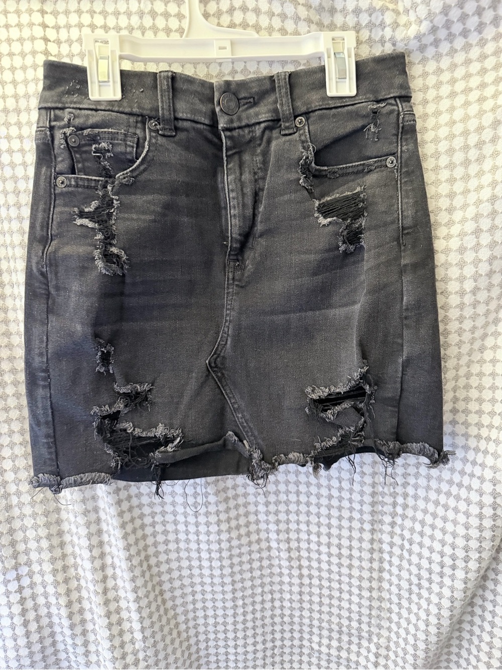 American Eagle Outfitters Black Distressed Denim Mini Skirt